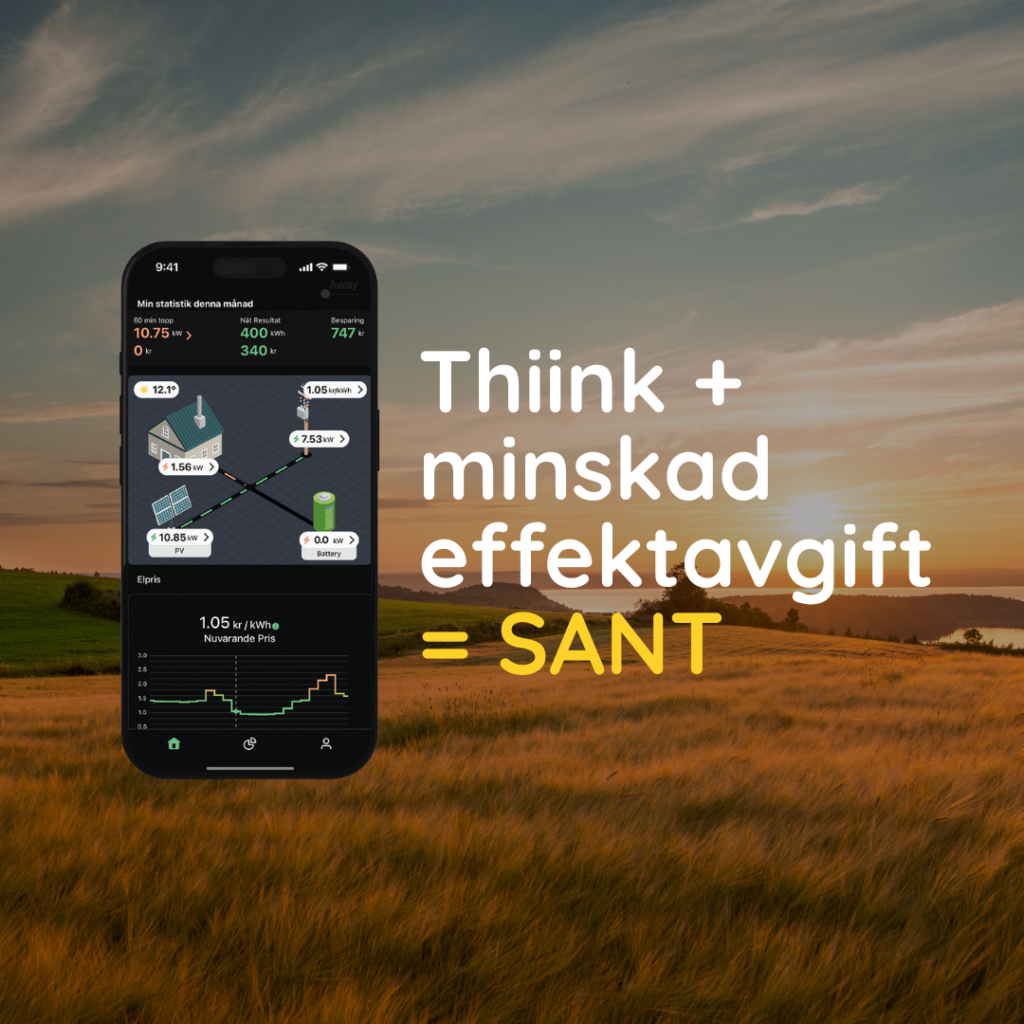 Mobil som visar en kunds besparing, effekttopp i Thiink appen